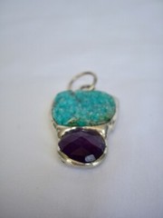 Faceted Amethyst and Turquoise Druzy Pendant
