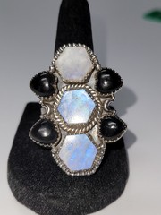 SS 925 Rainbow Moonstone & Black Onyx ring. SS 925. Adjustable, full silver back