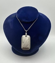 Damascus Steel Dog Tag Pendant and Chain Necklace