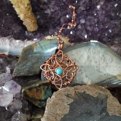 Amulet of Mara Inspired Pendant Necklace, Handmade Copper Wire Wrapped Turquoise