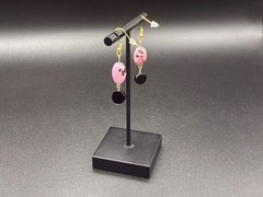 Pink Multi-Stone Barrel & Black Agate Dangle Earrings
