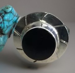 Handmade Modernist Southwest Round Onyx 925 Sterl Split Shank Ring Sz7.25 4.1g