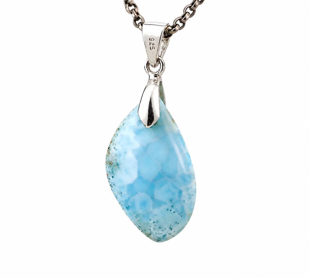 Lovely Natural Sky Blue Larimar .925 Sterling Silver Pendant 43mm