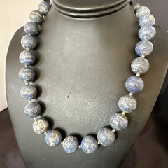 Denim Lapis 14mm Navajo Sterling Silver Beads Necklace 17549