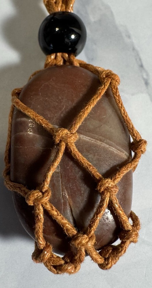 Beautiful Polished Natural Formed Wishing Stone Pendant On Woven Cord Necklace