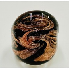 Venetian Murano Glass Statement Ring Copper Aventurine Swirl Brown Tiger Size 7