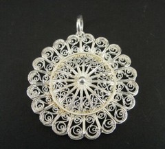 Large Pendant Sterling Spun Silver 925 Design 2 1/2″ Long Pendant