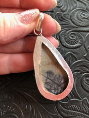 Rustic Artisan Southwest White Black Picasso Jasper Raindrop Pendant Bezel 2″