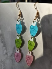Handcrafted Acrylic Leaf Dangle Earrings Blue Green Pink Gold Tone Hook
