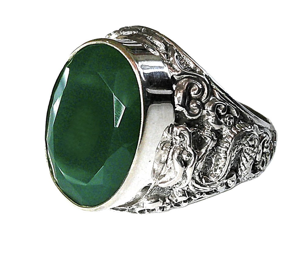 Green Onyx (D) Dragon Ring / size 6 / 925 Sterling Silver / 9.75ct, 11.5g