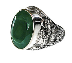 Green Onyx (D) Dragon Ring / size 6 / 925 Sterling Silver / 9.75ct, 11.5g