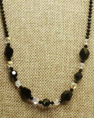 A21) Beautiful Black & Clear Faceted Crystal Necklace – Sterling Silver
