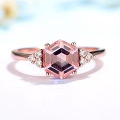 Lab Made Morganite Ring 14k Rose Gold Vermeil , Beryl , Gift Of Love