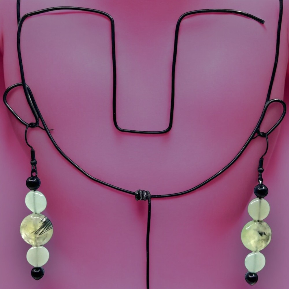 Prehnite & Aventurine Green Gemstone Dangle Earrings, One of a Kind