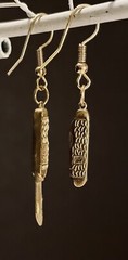 Pair of Unique Retro Pocketknife METAL Earrings w/Fun VTG Gumball Prize Pendants