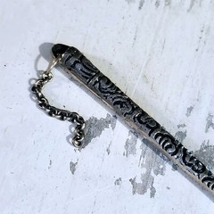 India Tribal Carved Antiqued Sterling Silver Plated Brass 4.75″ Long Hair Stick