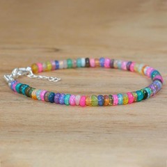 Multifire Opal Silver Bracelet Fire Opal Beaded Bracelet October Birthstone