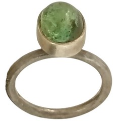 Vintage 1980s Sterling Silver Green Tourmaline English Hallmark Ring Size 6