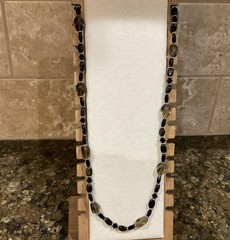 Black Quartz and Smoky Topaz Beaded Necklace – 28 in – Handmade
