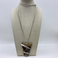 Multicolor Fused Glass Pendant Necklace Silver Tone Double Snake Chain