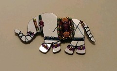 Liztech Artisan Jewelry 2002 Handcrafted Blue Gold Purple Elephant Brooch Pin
