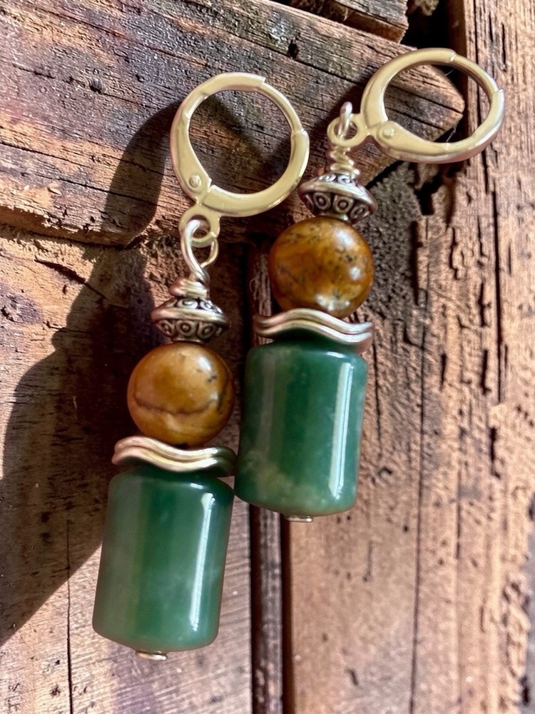 Indian Agate Dangle Earrings With Picture Jasper And Silver Spacers