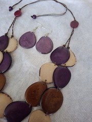Handcrafted Tagua Nut Set Necklace, Earrings, 2 Strands, Multicolor, Ecuador