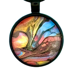 Pendant Necklace Handmade «Fountain Flow» Black Bezel 25mm Black Cord