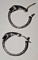 Handcrafted Sterling Silver Hoop Ouroboros Snake Earrings, 19mm