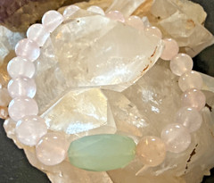STACKABLE ENERGY BRACELET Seafoam Green CHALCEDONY PINK ROSE QUARTZ Heart Chakra
