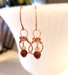 Handmade Red Italian Onyx And Peach Moonstone Jewelry Earrings