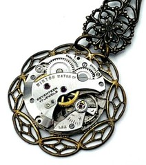 Antiqued Brass Crystal Steampunk Vintage Winton 17 Jewel Watch Necklace