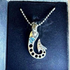 Bill Wall Leather 25th Anniversary Fish Hook Necklace USED from JAPAN