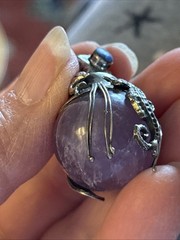 Artisan Signed Amethyst And Sterling Silver 925 Dolphins Seahorse Lapis Pendant