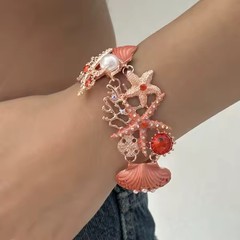 Statement Rose Gold Ocean Jewelry Set Women Chunky Coral Starfish Shell Pearl Cr
