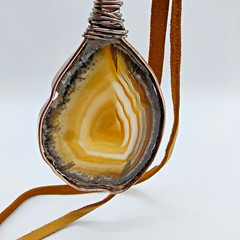 Agate Bohemian Energy Necklace Faux Suede Cord Statement Pendant Earthcore