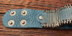 New Genuine Leather Blue Cuff Bracelet Wristband Adjustable Pin Charm Snap Clsr.