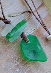 Handmade Bright Sea Glass Necklace Men Women Sinew Braid Hawaiian Rustic casual