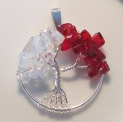 Tree of Life Necklace Pendant Genuine Gemstone Wire Wrap Silver Two Birthstones