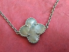 Handcrafted Sterling Silver Link Bracelet, 4-Leaf Abalone Clover Charm, No Maker