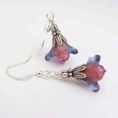 Peach Blue Flower Earrings Summer Gift Jewelry Birthday Gift Fantasy Jewelry
