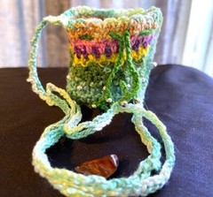 Boutique style crochet amulet boho handmade beads green, blue, pink 28in 420