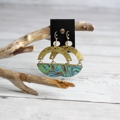 Handcrafted Women’s Earrings Artisan Jewelry Hand Worked Gold Enamel Metal