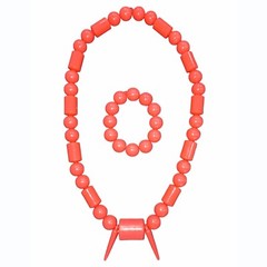 Necklace & Bracelet Coral Set, African Beaded Jewelry Set for Weddings (Pink)