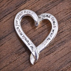 Sterling silver pendant, 925 charm true friend reach for your hand touch heart