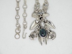 Authentic Handmade Floral Pendant .925 Sterling Silver, Azurite-Malachite NEW