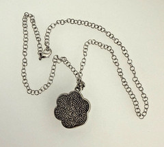 Rhodium 1″ Scalloped Charoite Pendant 18″ Rolo Necklace OA5