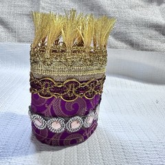 Boho Fabric Wide Cuff Womens Bracelet Jeweled Fringe Metallic Handmade 7.5 8