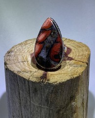 Brecciated Natural Red Jasper HUGE 925 Sterling Silver Ring 32x19mm Size 8.5