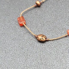 Dainty Orange Stone Necklace Hand Knotted Cord Station Copper tone Metal 17″